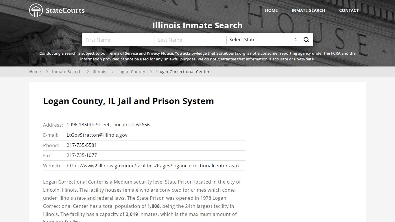 Logan Correctional Center Inmate Records Search, Illinois - StateCourts