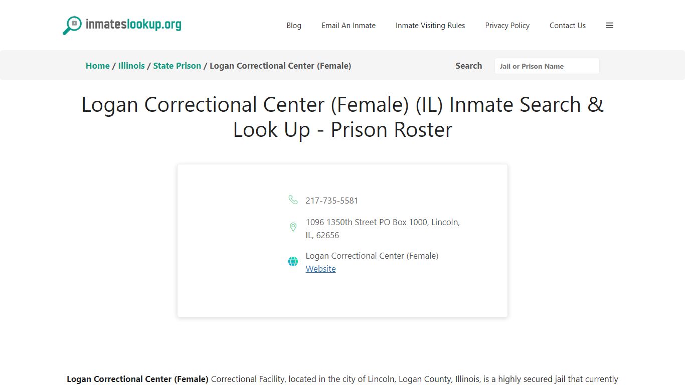 Logan Correctional Center (Female) (IL) Inmate Search & Look Up ...