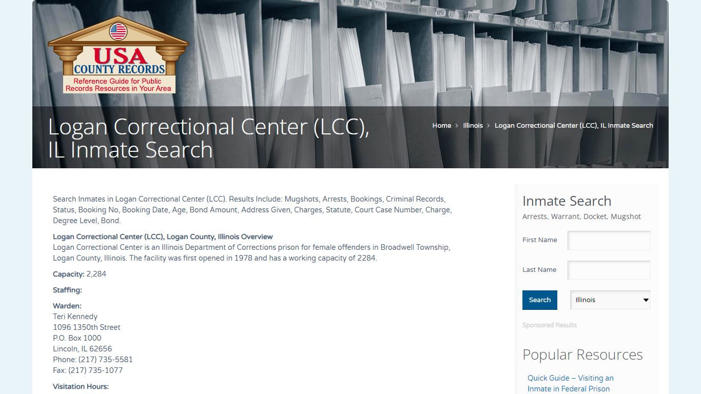 Logan Correctional Center (LCC), IL Inmate Search